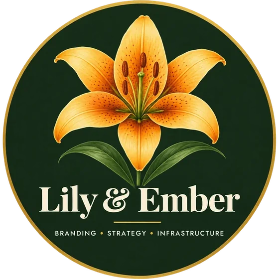 The Lily & Ember logo: an orange lily on deep green, ringed in gold, above the words Lily & Ember